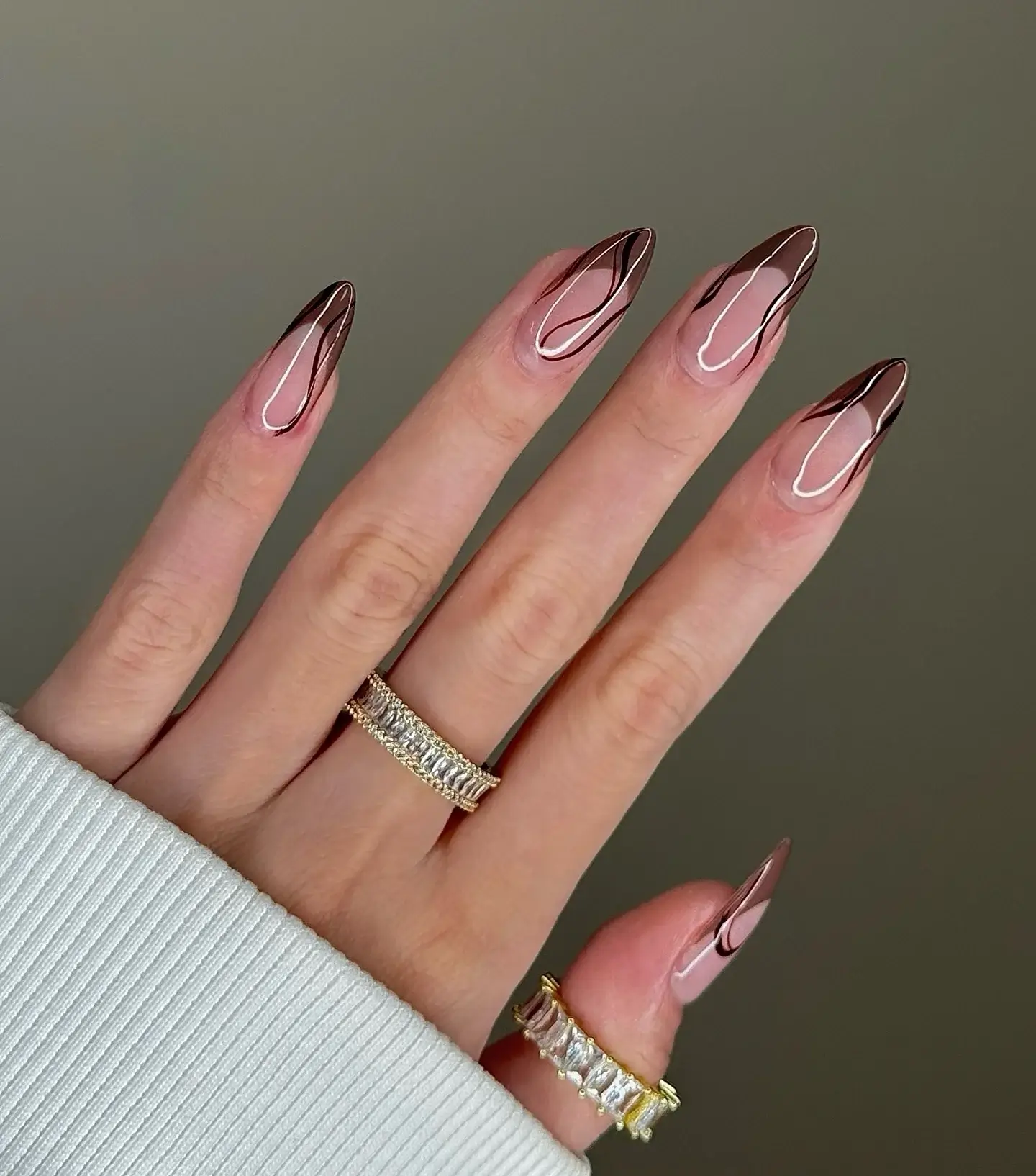 fall nail trends 2026 Minimal Chocolate Swirl French Nails