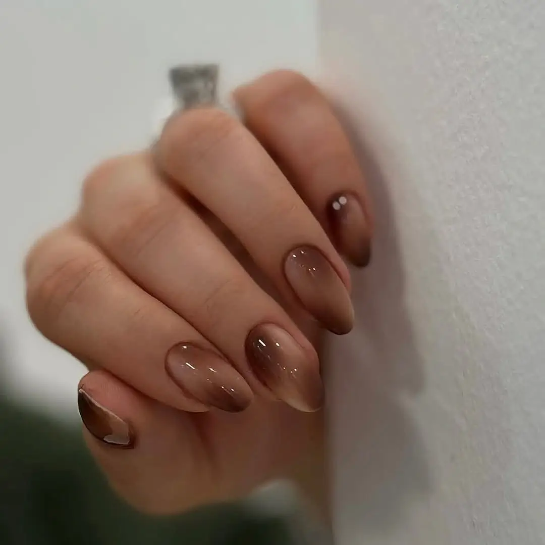 fall nail trends 2026 Soft Cocoa Aura Nails with Delicate Gradient Blending