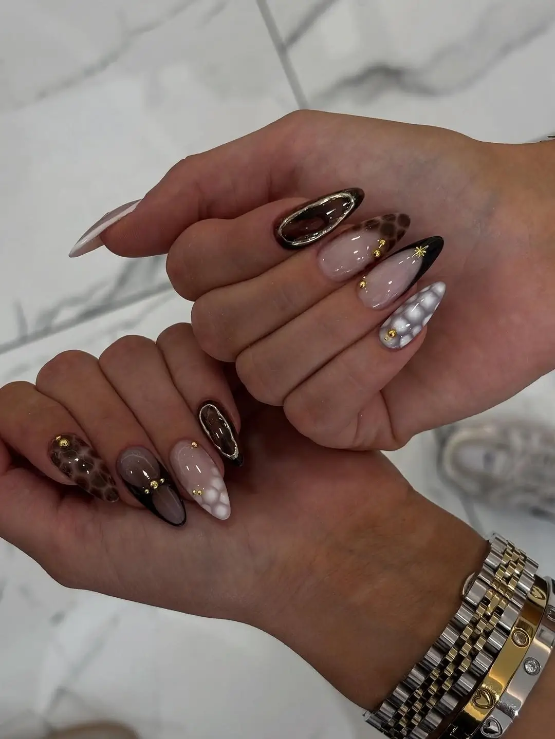 fall nail trends 2026 Statement Mixed Media Fall Nails with Luxe Details