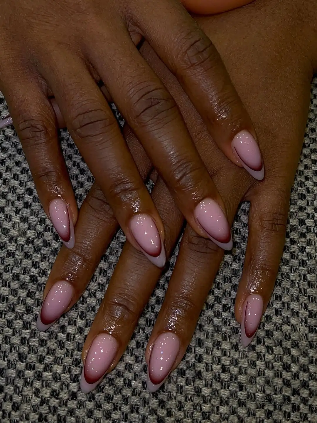 Fall nails colors for dark skinned women with burgundy French tips