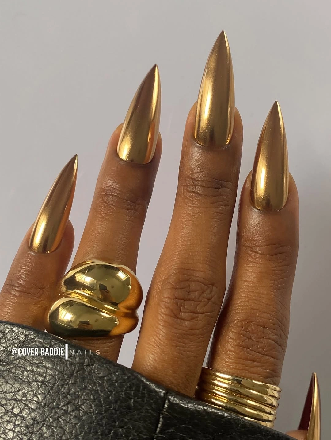fall nails for brown skin tone Liquid Gold Stiletto Nails With A Sculptural Finish