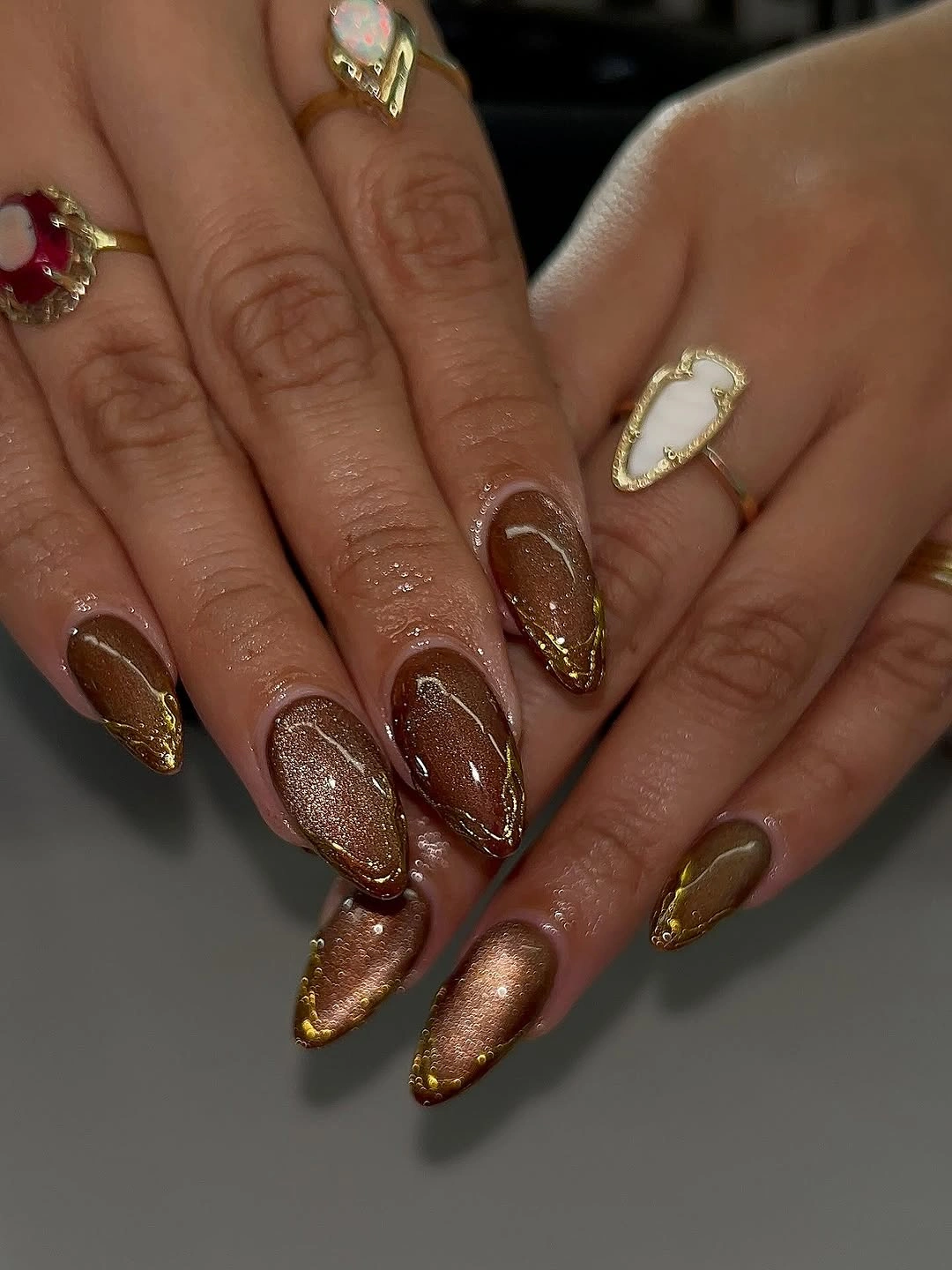 fall nails for brown skin tone Molten Chocolate Chrome With Sculpted Gold Edges