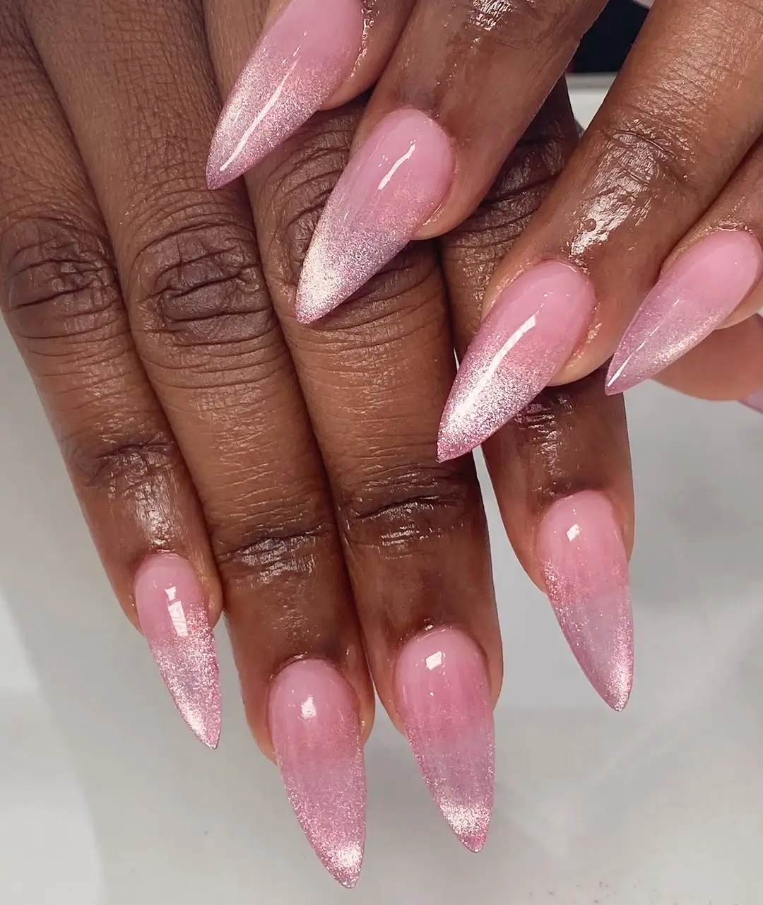 Fall nails for dark skin 2026 Soft Blush Chrome Almond Nails That Catch Every Autumn Ray