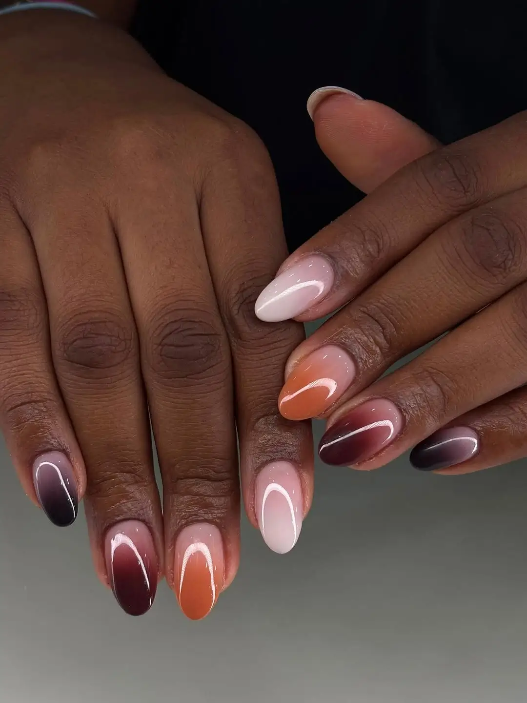 Fall nails for dark skin 2026 Soft Autumn Ombré Nails in Cozy Harvest Shades