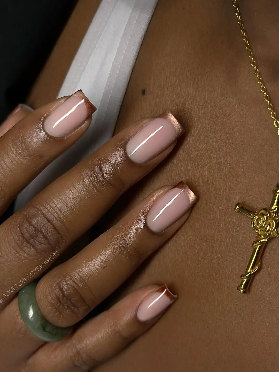 Fall nails for dark skin 2026 Rose Gold Micro French Tips for an Effortlessly Chic Fall