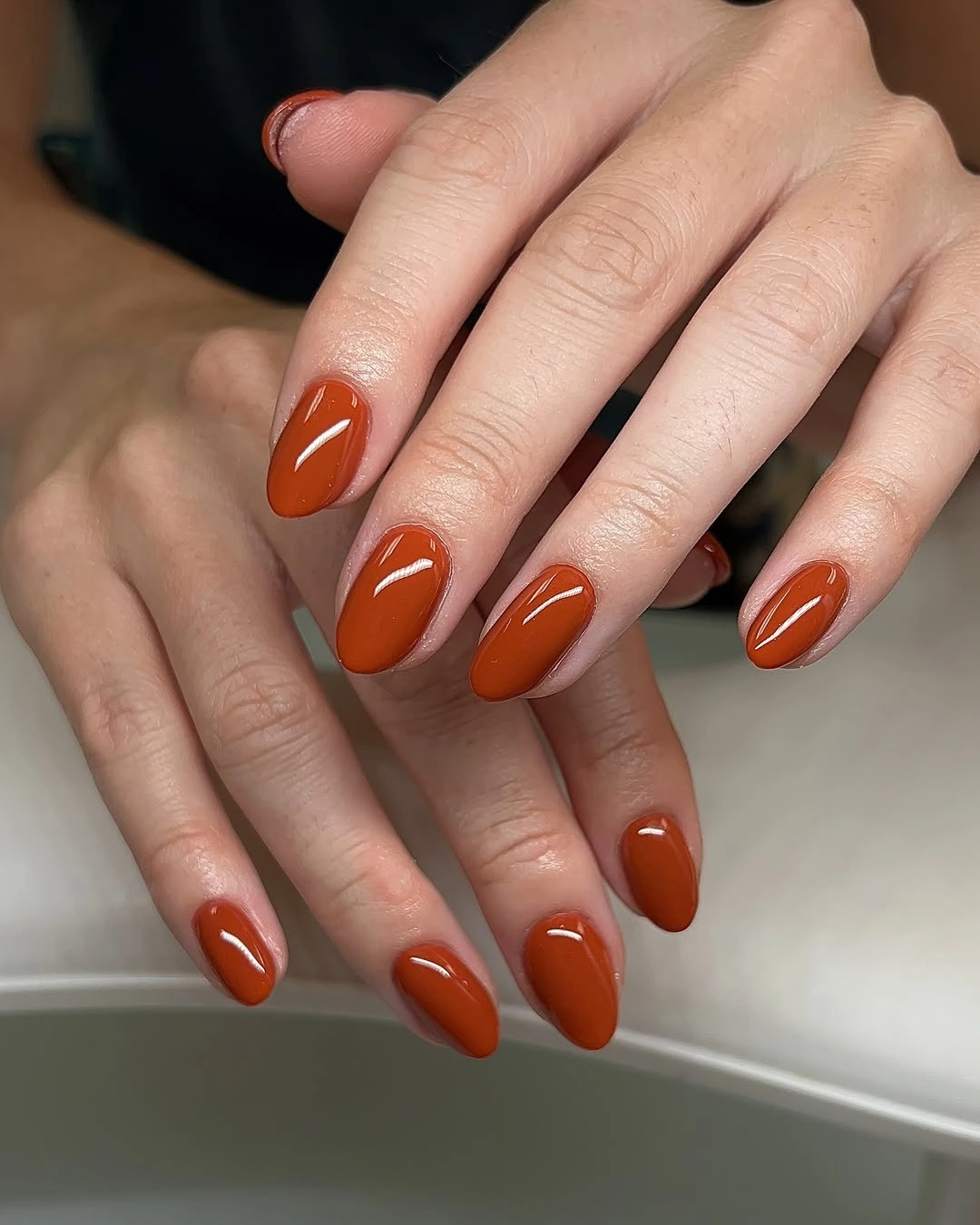 fall nails for fair skin tone Burnt Orange Almond Nails for a Warm Fall Mood