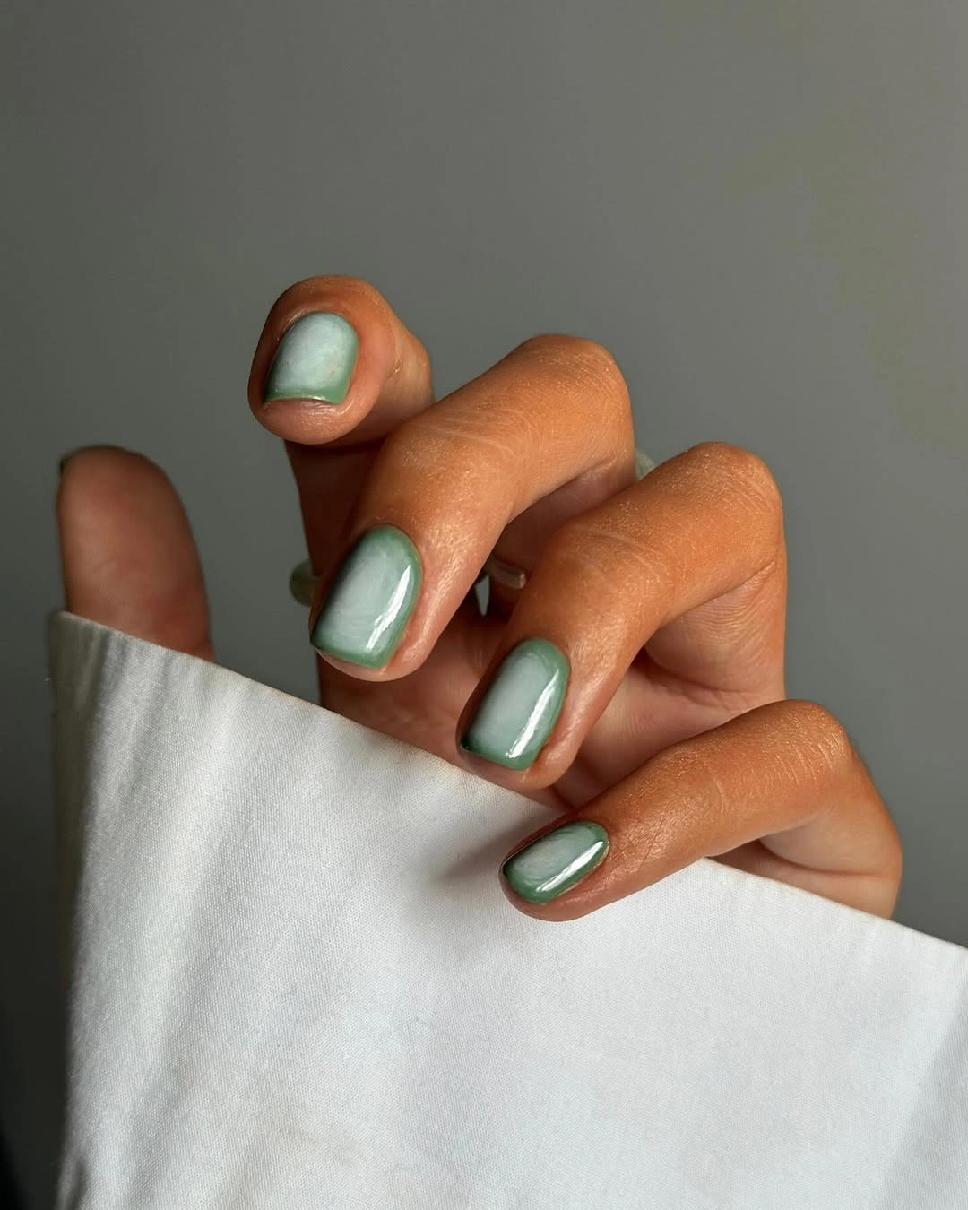 fall nails for fair skin tone Soft Sage Green Chrome Nails for a Fresh Fall Accent