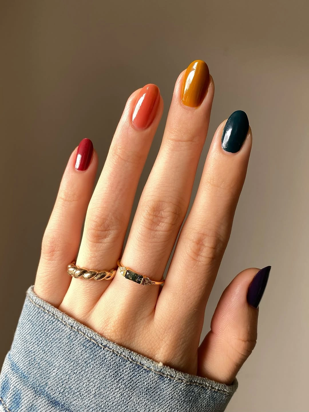 fall nails for fair skin tone Autumn Jewel Tones on Short Nails
