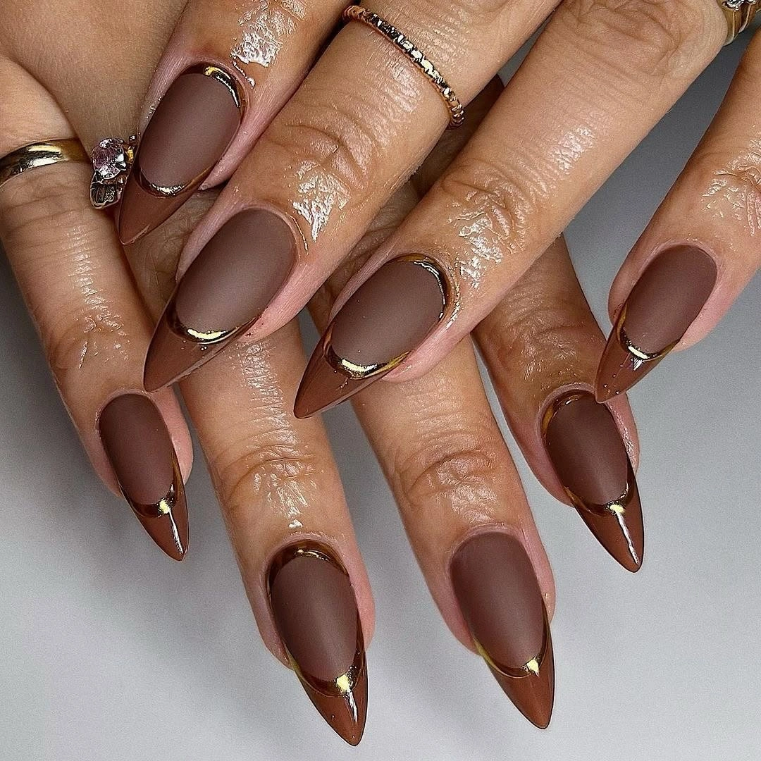 fall nails for tan skin tone mocha almond micro French manicure