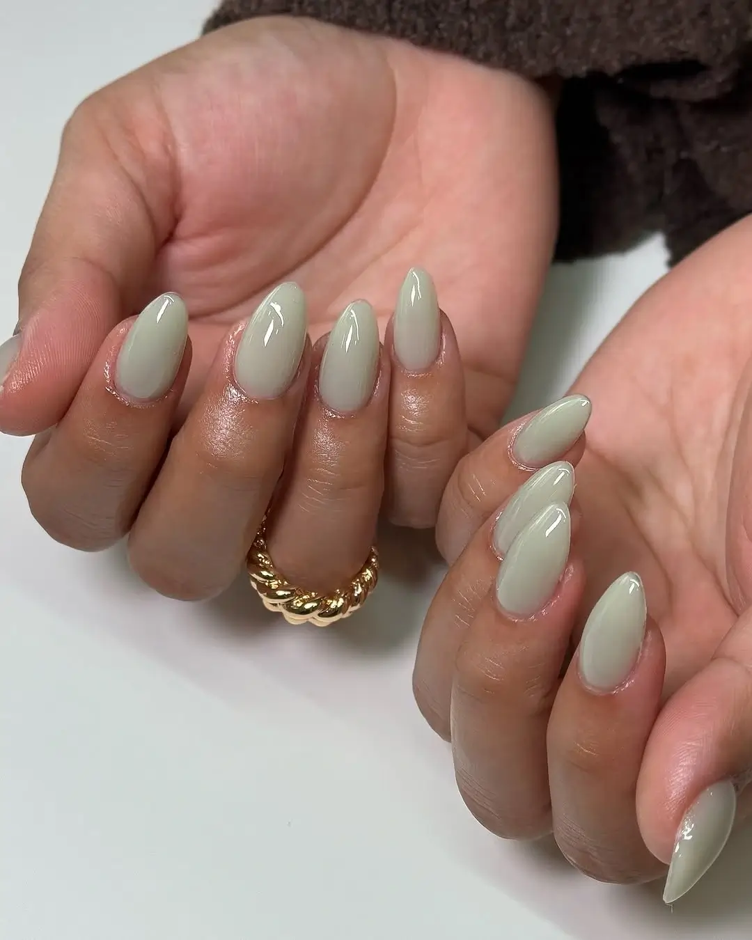 Fall short almond nails 2026 Sage Green Neutrals with Quiet Luxury Energy