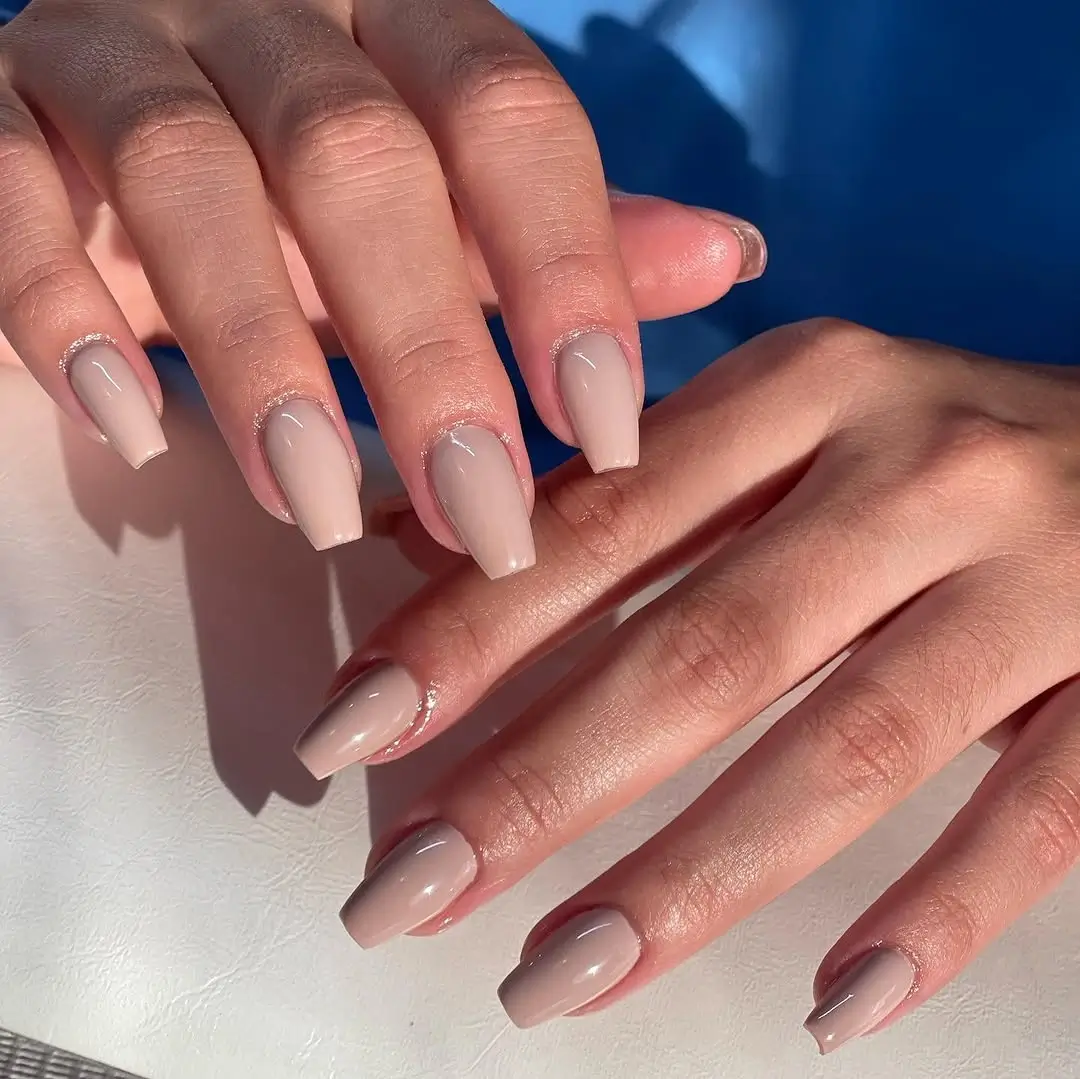 fall short coffin nails designs Milky Nude Short Coffin Nails With a Fine Glitter Cuticle Accent