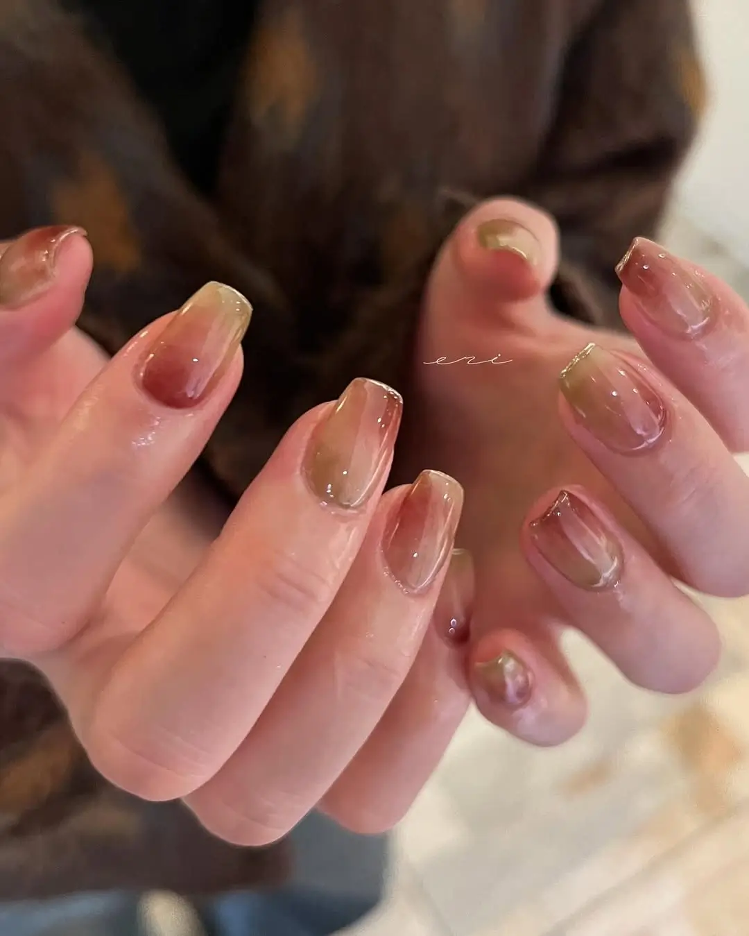 fall short coffin nails designs Sheer Amber Short Coffin Nails With Tortoiseshell Fall Tones