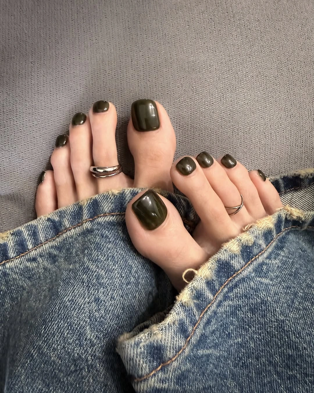 fall toe nails colors 2026 Deep Olive Green for a Moody Fall Finish