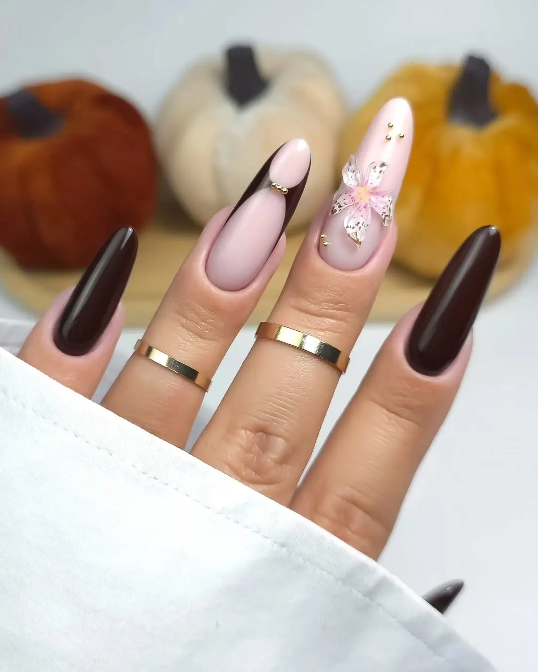 fall trendy nails 2026 soft blush burgundy floral almond manicure