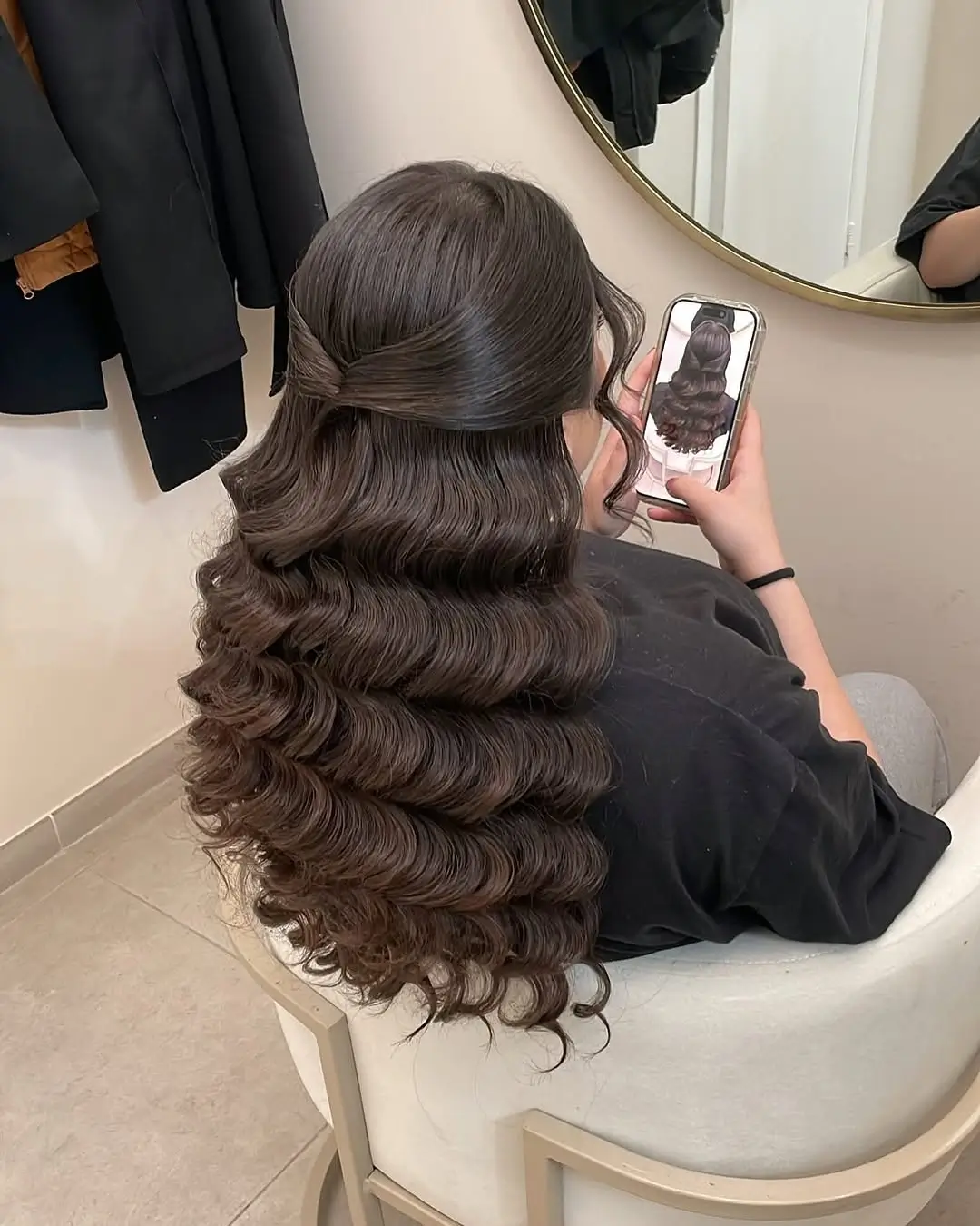 middle parting hairstyles Soft Half-Up Waves With a Romantic Finish