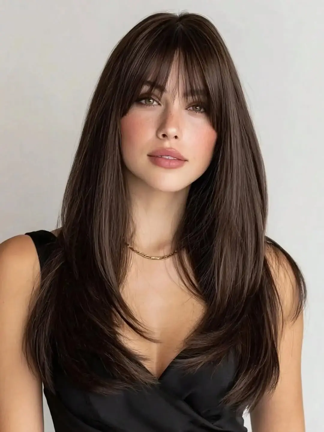 middle parting hairstyles Long Brunette Layers With Airy Curtain Bangs