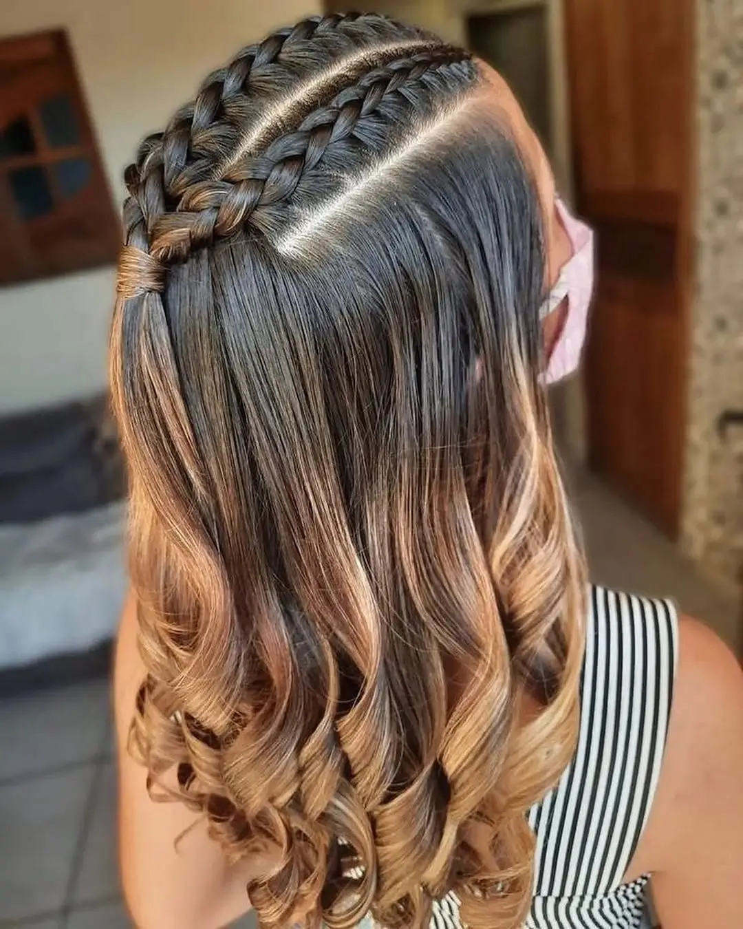 middle parting hairstyles Center-Parted Braids With Glossy Curled Lengths