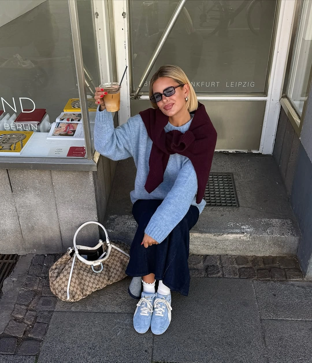 September fashion trends 2026 powder blue and burgundy outfit