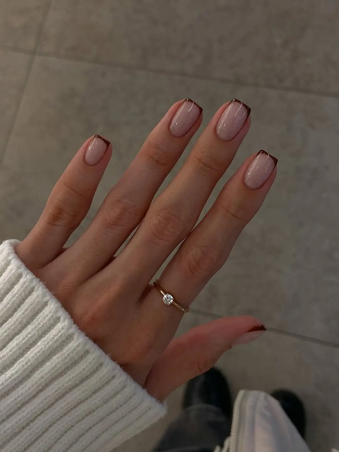 simple fall short nails Sheer Pink Nails With Delicate Brown French Tips