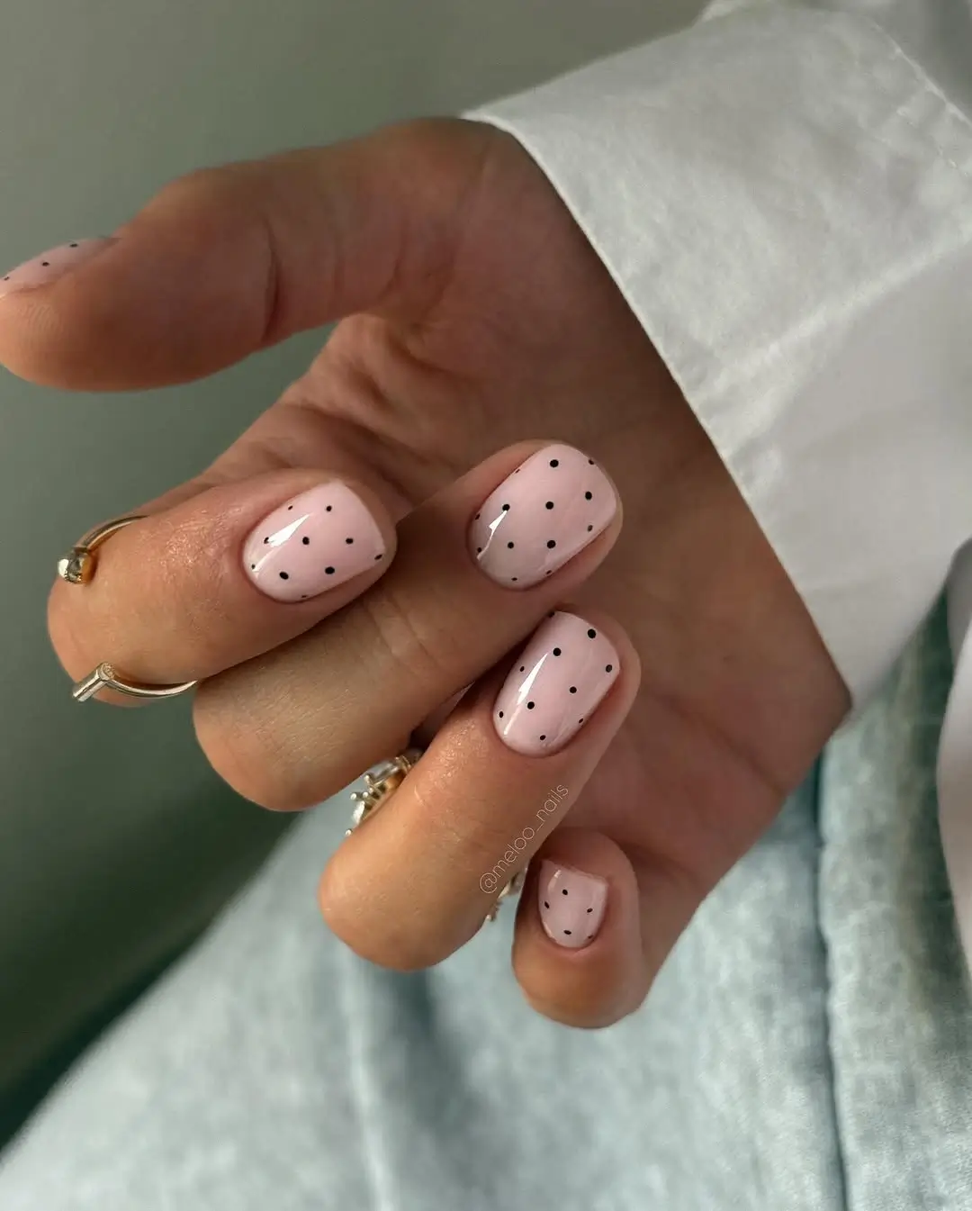 simple fall short nails Blush Pink Nails With Minimal Black Polka Dots