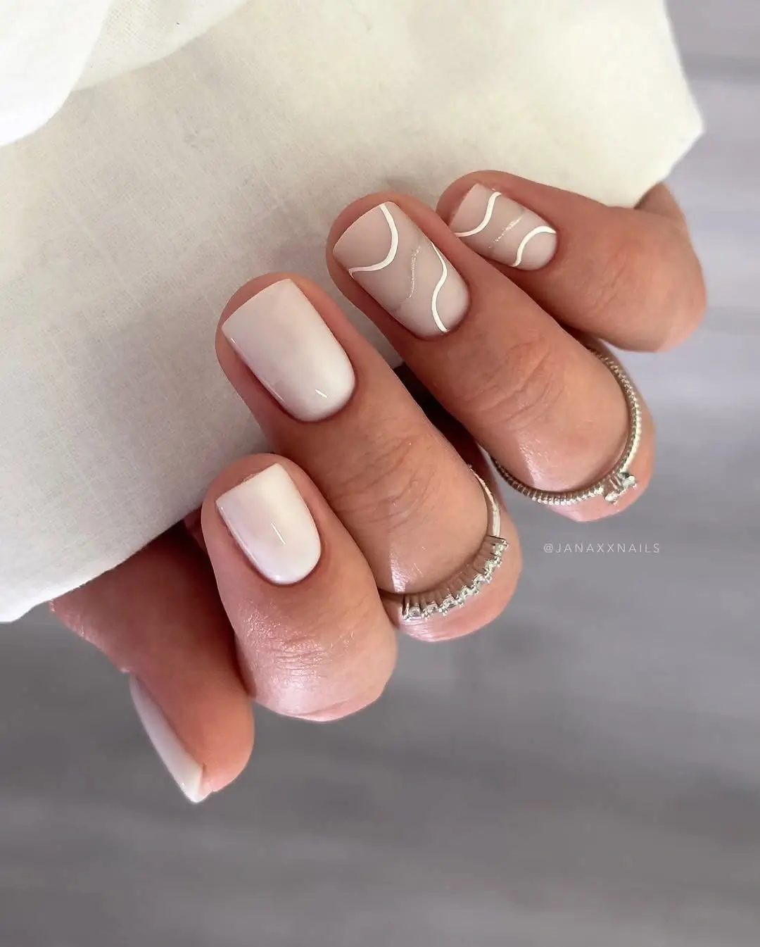 simple fall short nails Milky White Short Nails With Minimal Curved Art