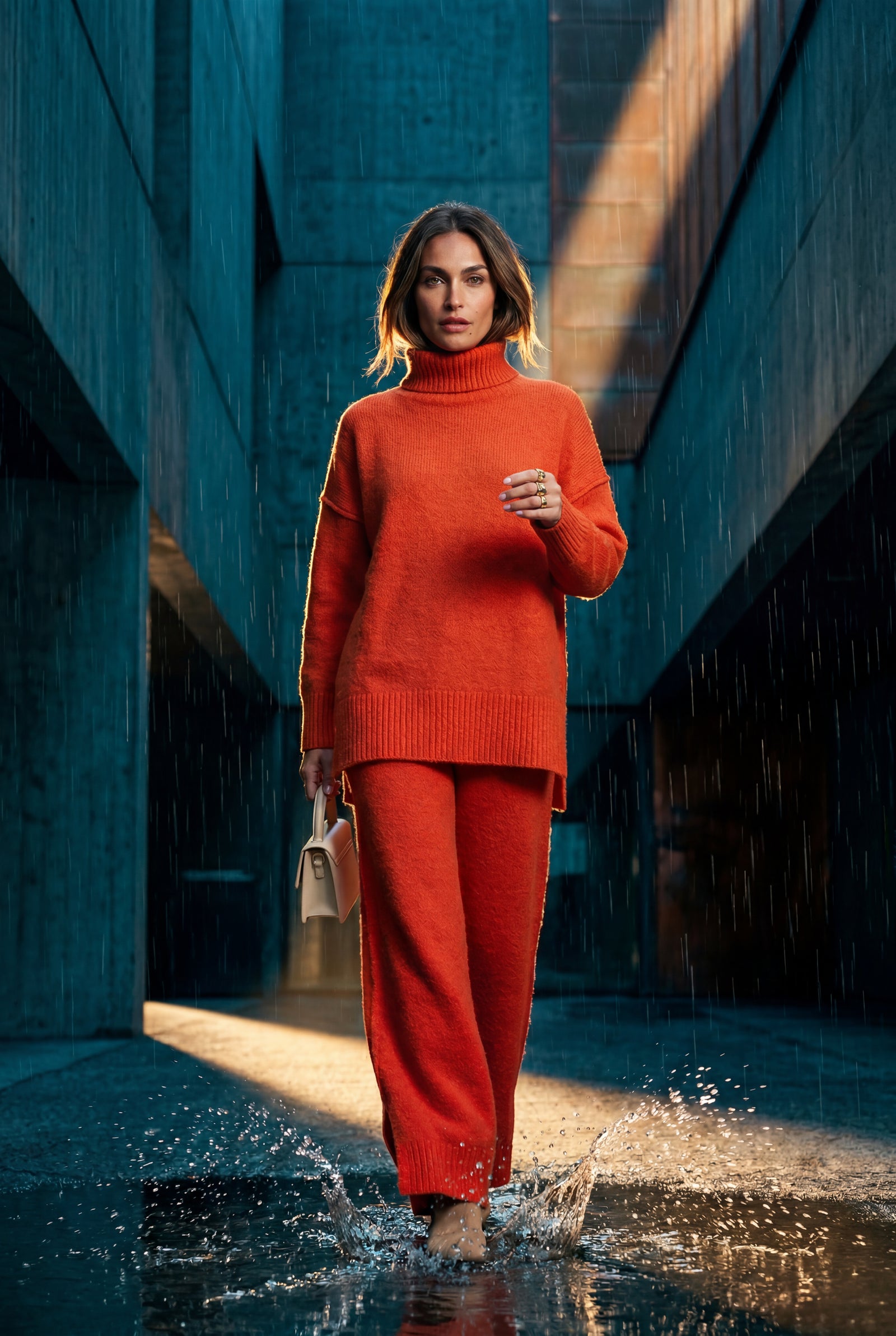 Vibrant Orange Knit Set for a Statement Vibrant Orange Knit Set for a Statement — Turtleneck Outfits
