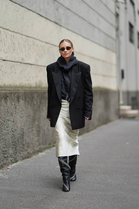 Chic Contrast: Blazer Over Puffer Vest with Satin Skirt Chic Contrast: Blazer Over Puffer Vest with Satin Skirt — Winter College Outfits