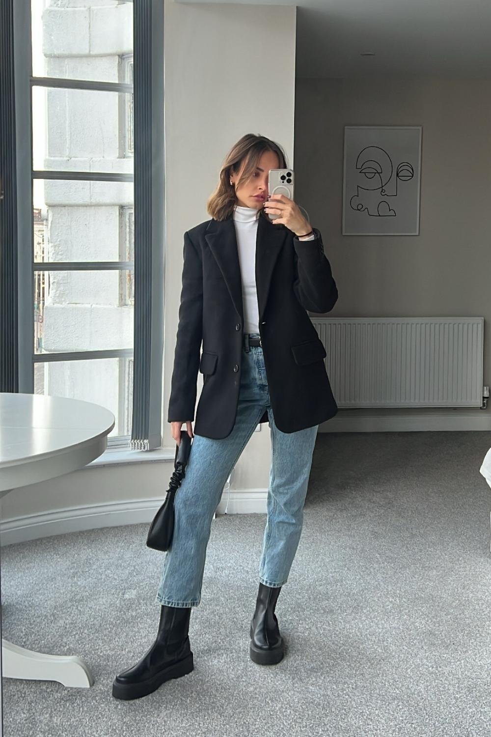 Chunky Sole Ankle Boots with Straight-Leg Jeans and Oversized Blazer Chunky Sole Ankle Boots with Straight-Leg Jeans and Oversized Blazer — Ankle Boots Outfits