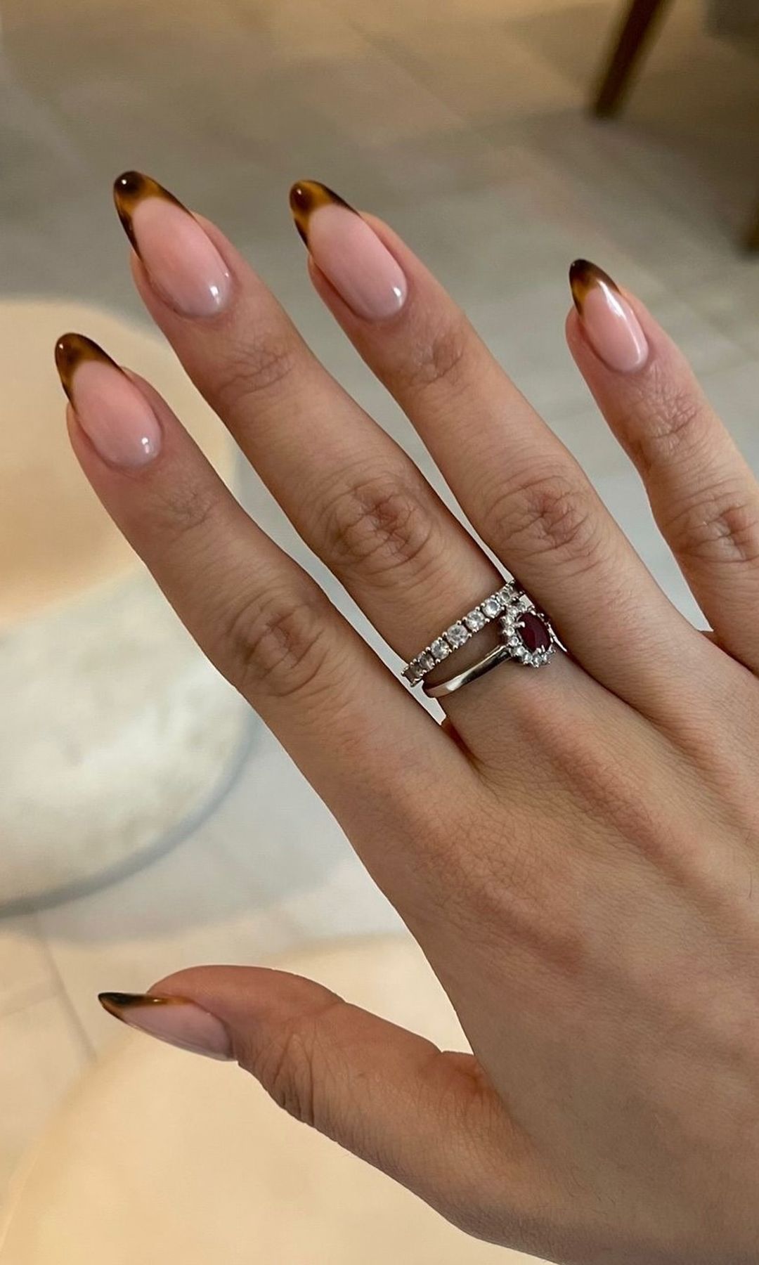Medium Almond Tortoiseshell French Tips — Winter French Tip Nails