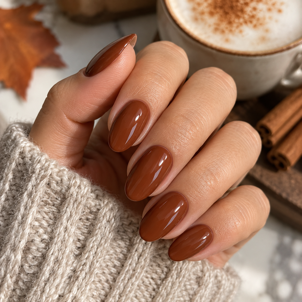 Rich Medium Brown Glossy Nails Rich Medium Brown Glossy Nails — Winter Nail Colors for Pale Skin