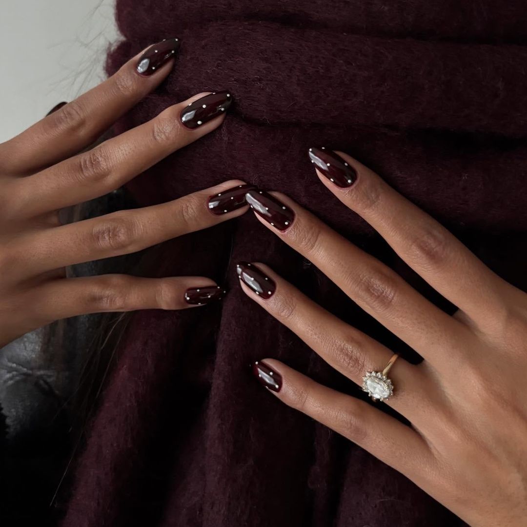 Sheer Pink Dark Brown French Heart Nails Sheer Pink Dark Brown French Heart Nails — Winter Formal Nails