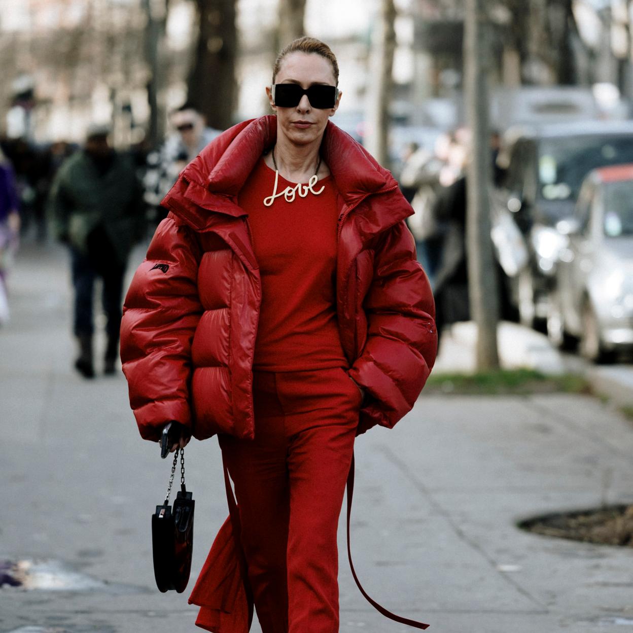 All-Red Puffer Jacket with Wide-Leg Trousers All-Red Puffer Jacket with Wide-Leg Trousers — London Winter Outfits