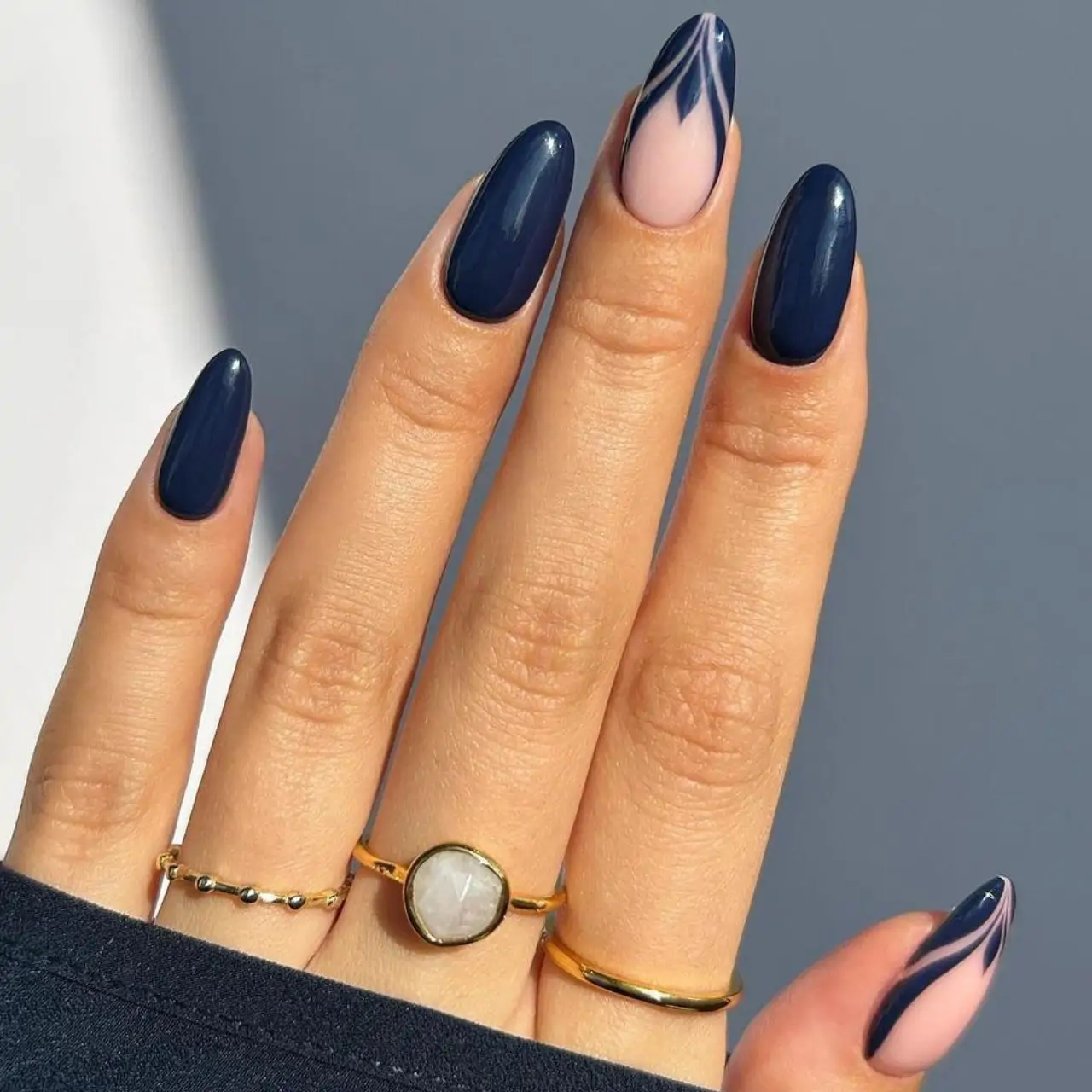 Deep Navy Blue Glossy Medium Oval Deep Navy Blue Glossy Medium Oval — Winter Nail Colors for Women Over 60