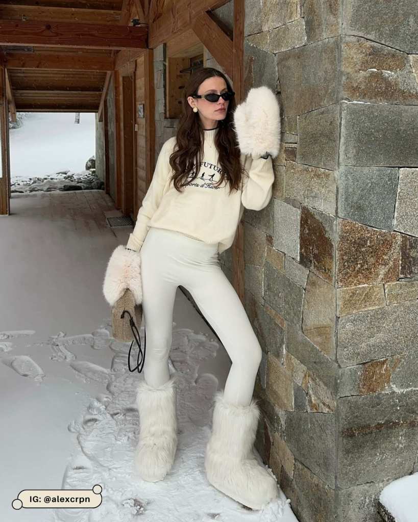 Knit Sweater and Leggings with Furry Boots Knit Sweater and Leggings with Furry Boots — Apres Ski Outfits