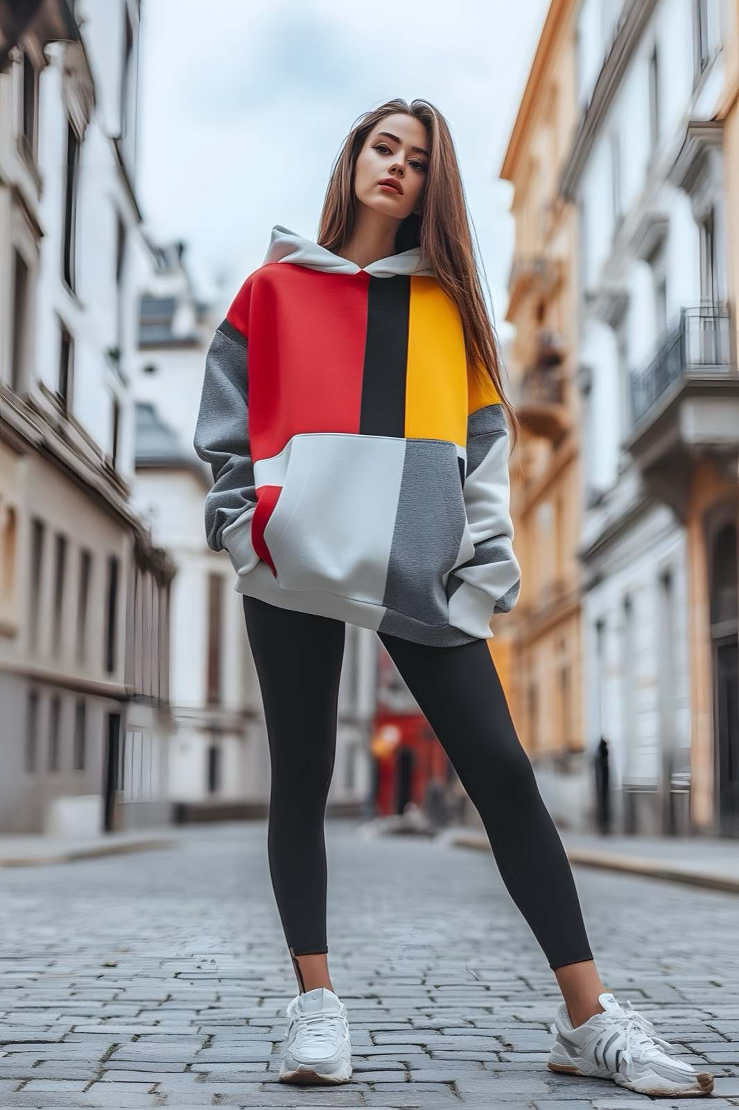 Color Block Hoodie with Black Leggings: Bold Athleisure Statement Color Block Hoodie with Black Leggings: Bold Athleisure Statement — Winter Athleisure Outfits