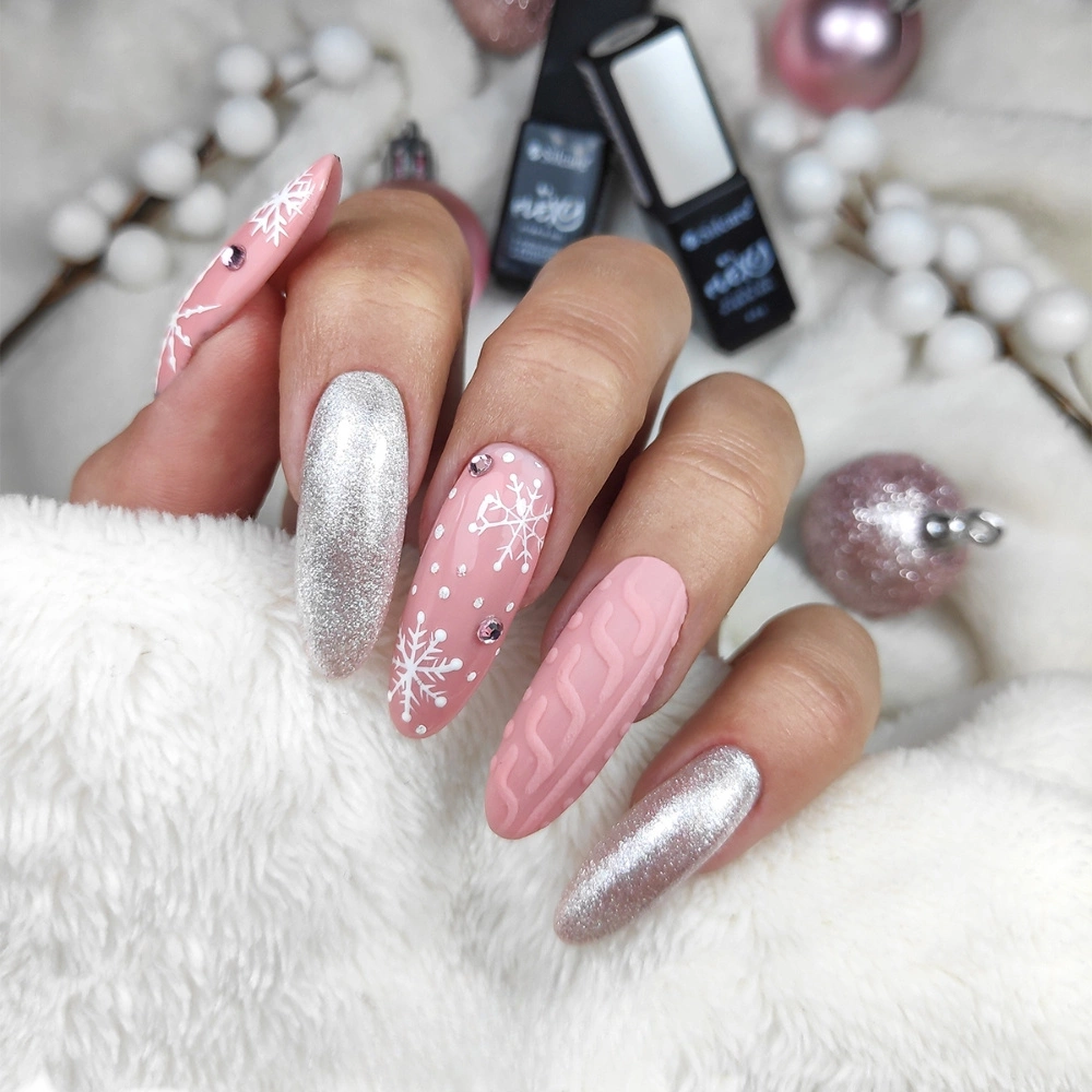 Matte Cable Knit Stiletto Nails — Winter Pink Nails