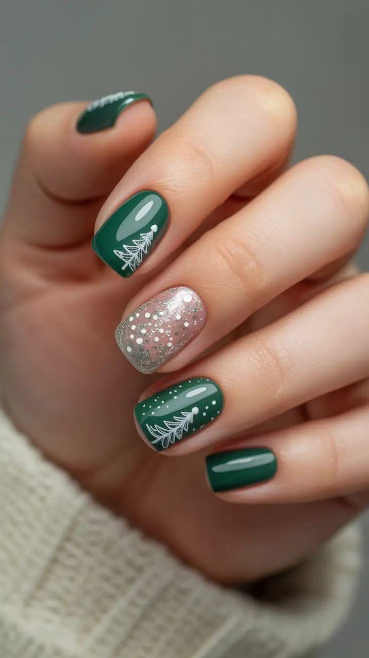 Glossy Visual Idea — Short Winter Square Nails