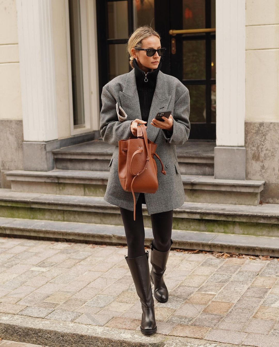 Textured Blazer and Bucket Bag with Leggings Textured Blazer and Bucket Bag with Leggings — Winter Outfits with Leggings