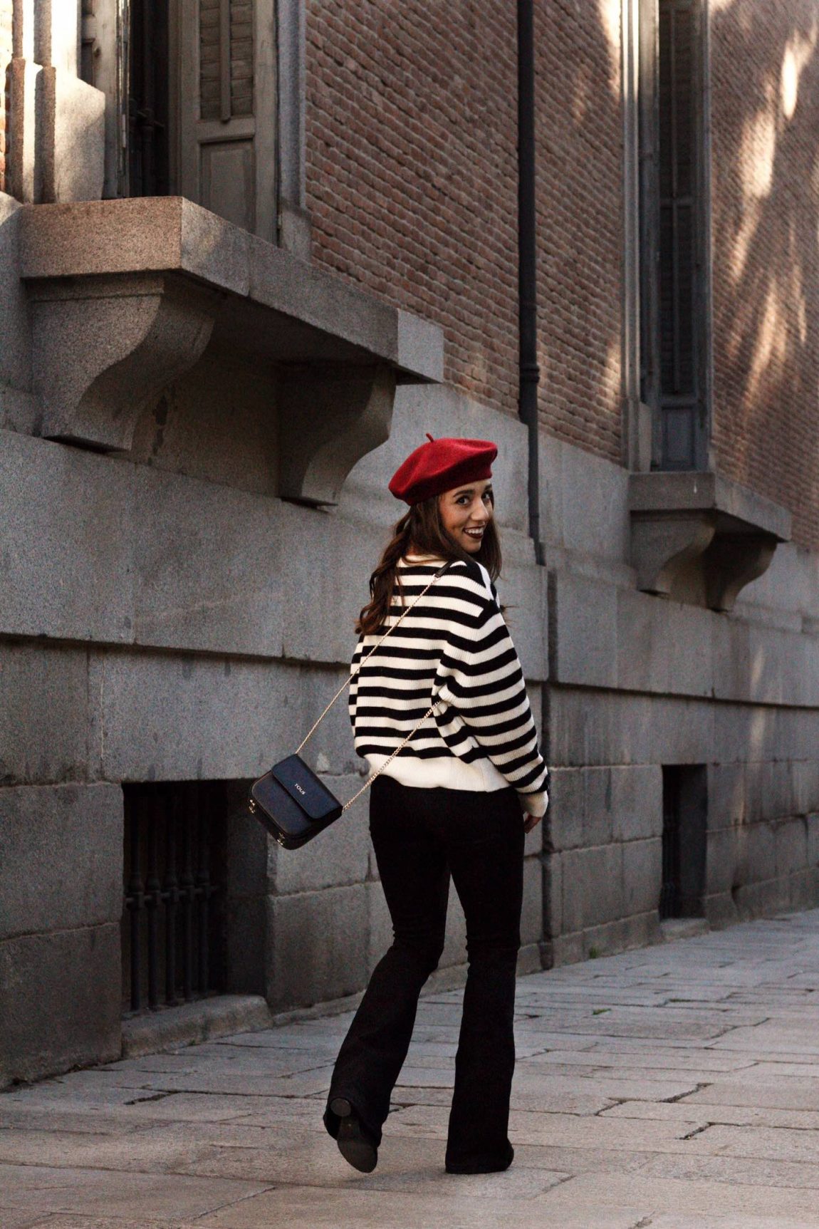 Bold Street Style with a Red Beret and Striped Sweater Bold Street Style with a Red Beret and Striped Sweater — Beret Outfits