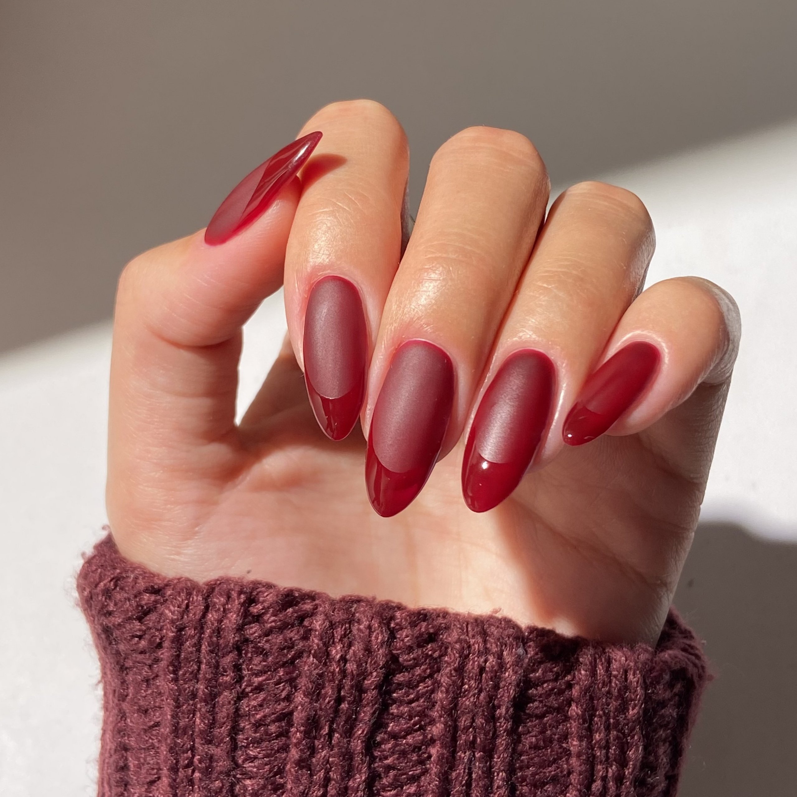 Matte Sheer Visual Idea — Winter Red Nails