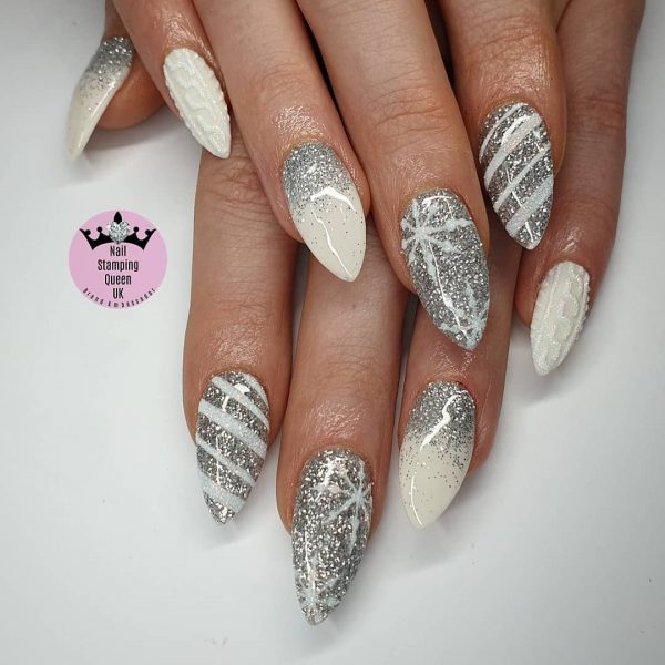 Winter Knit Stiletto Nails — Winter Glitter Nails