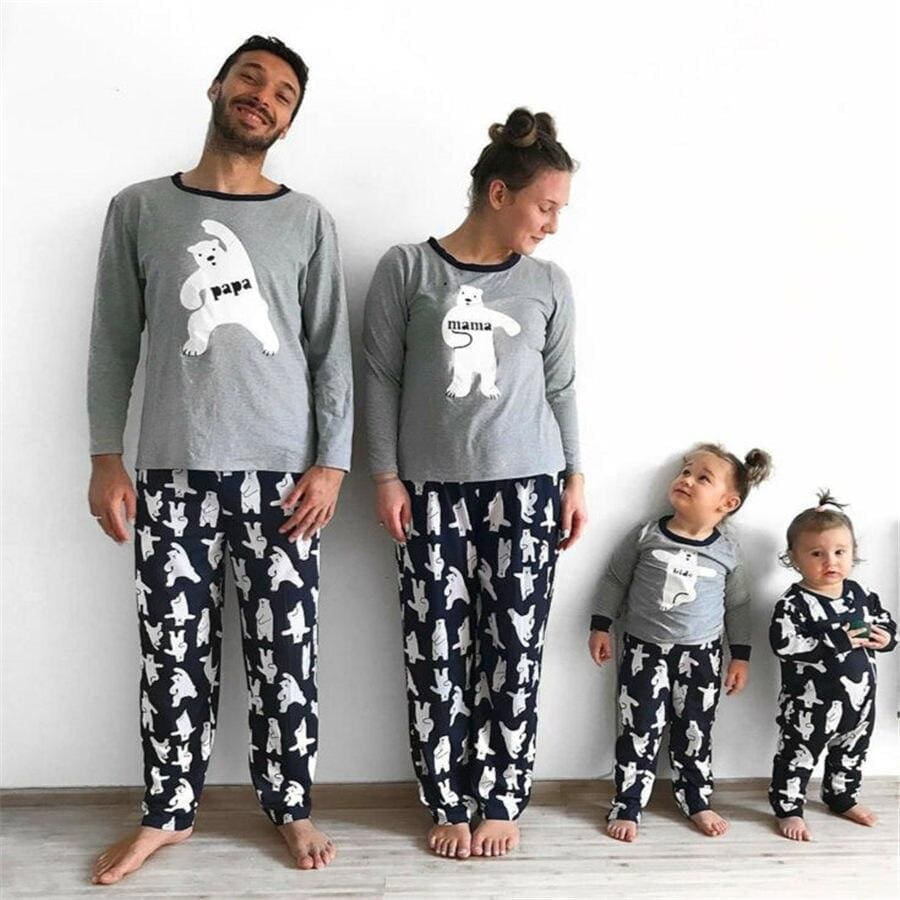 Coordinated Bear Print Pajamas for a Casual Family Photo — Winter Family Photo Outfits