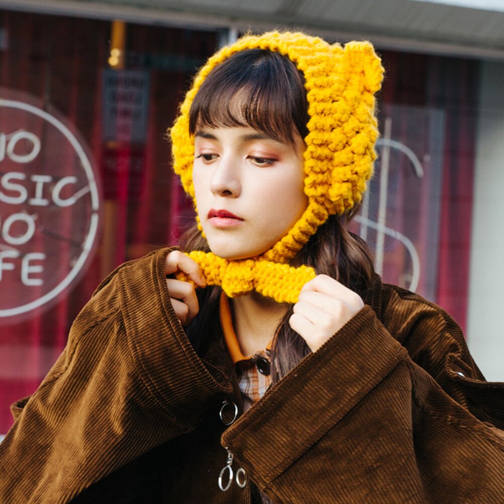 Yellow Knit Hat with Ear Details — Cute Winter Outfits