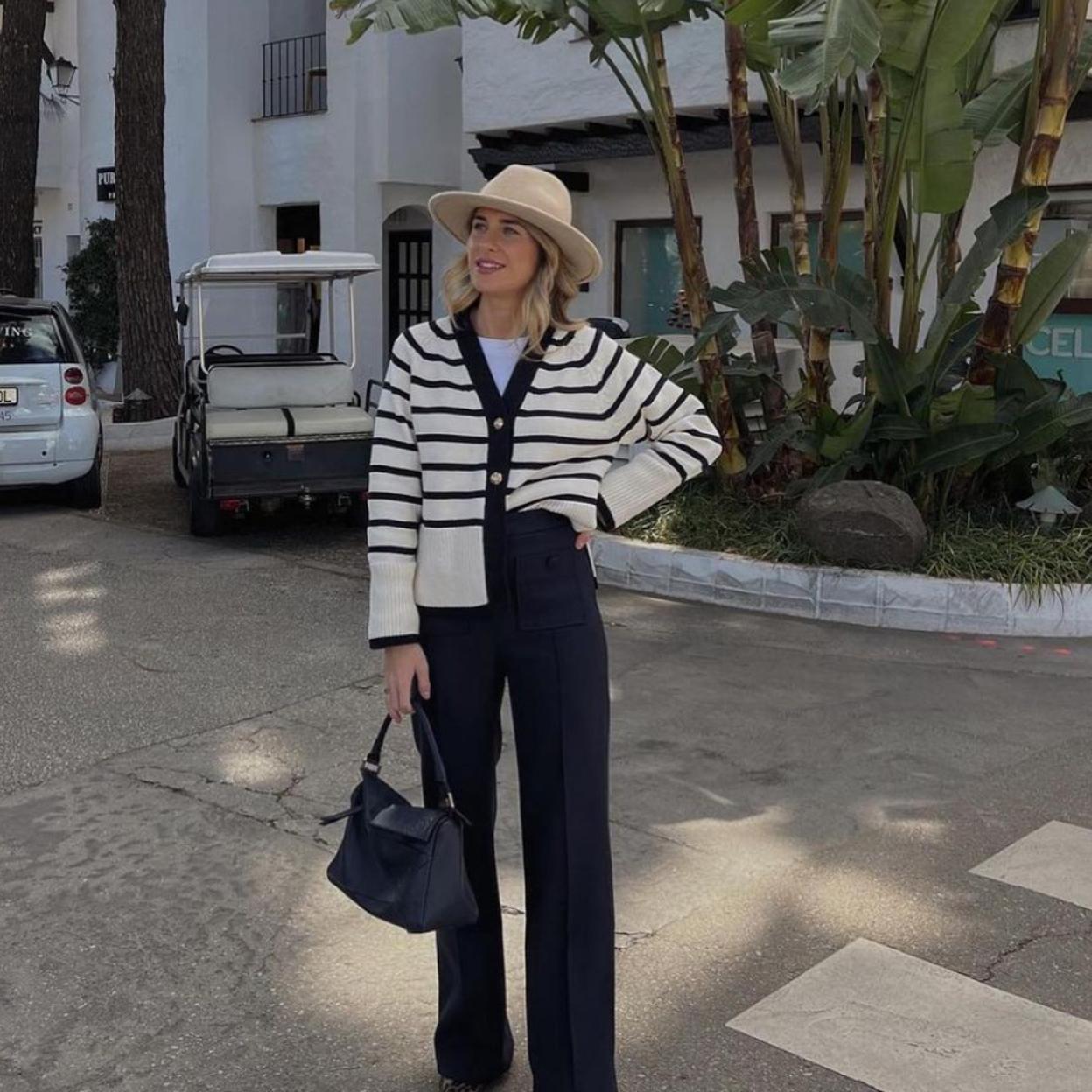 Striped Knit Cardigan with High-Waisted Wide-Leg Trousers Striped Knit Cardigan with High-Waisted Wide-Leg Trousers — Cardigan Outfits