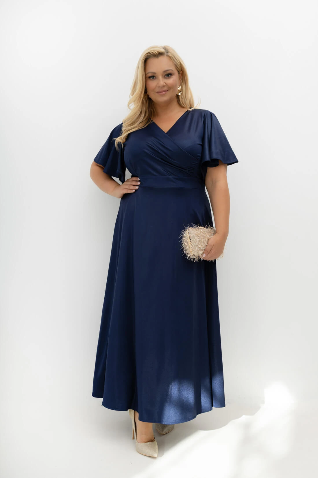 Navy Blue Satin Wrap Maxi Dress Navy Blue Satin Wrap Maxi Dress — Winter Formal Dresses