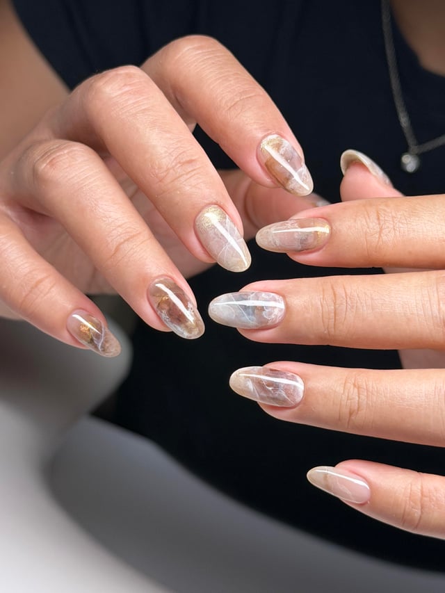 Neutral Visual Idea — Winter Marble Nails