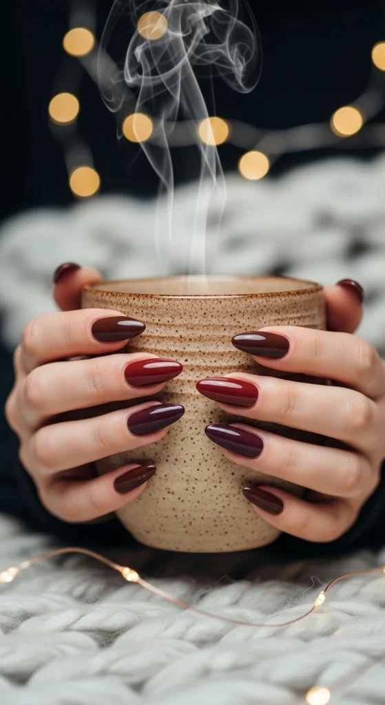 Burgundy Plum Gradient Glossy Stilettos Burgundy Plum Gradient Glossy Stilettos — Winter Nail Colors