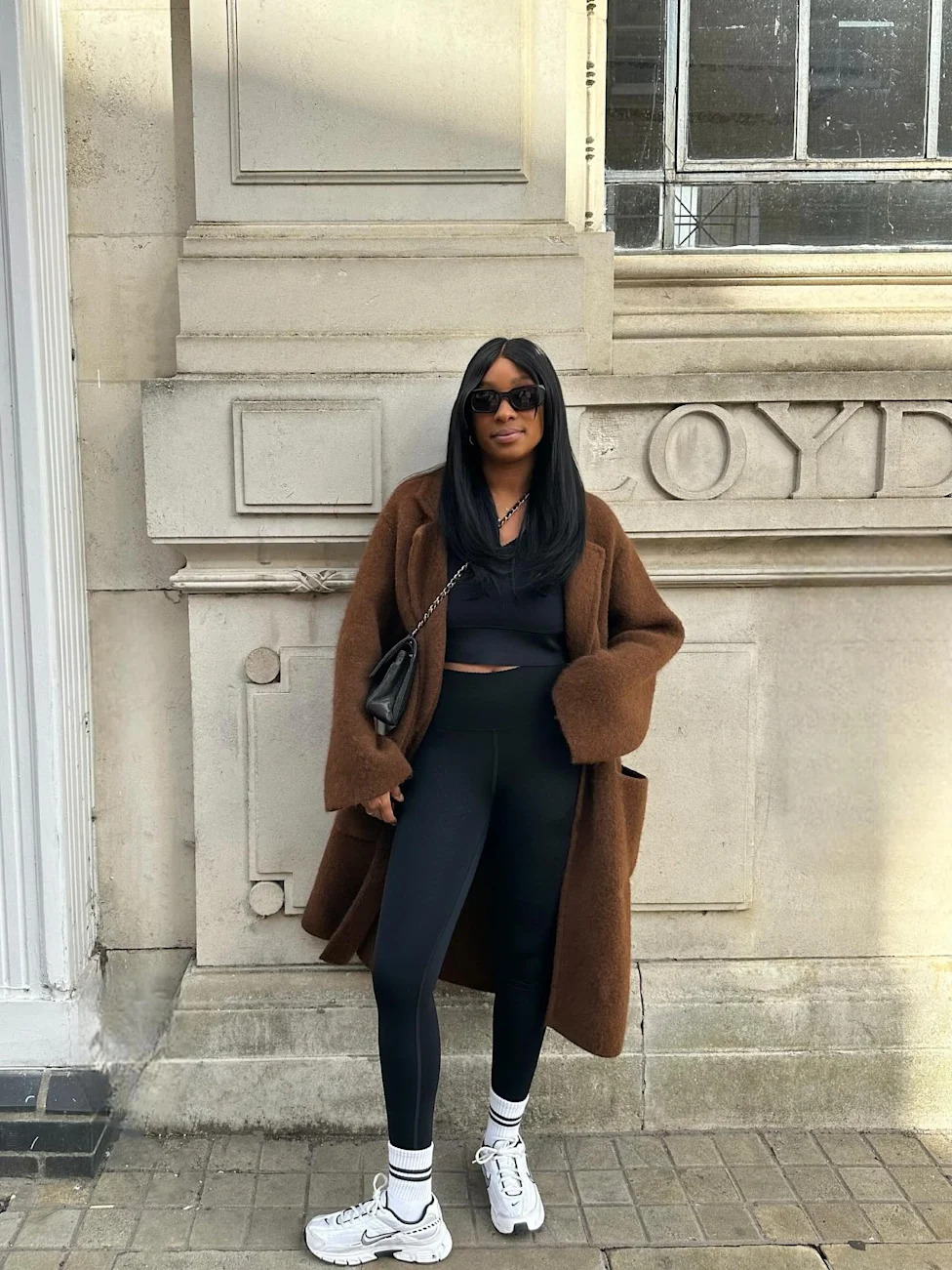 Oversized Wool Coat Over Leggings and Crop Top Oversized Wool Coat Over Leggings and Crop Top — Winter Outfits with Leggings