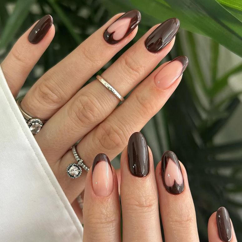 Deep Brown Heart Cutout Medium Almond Deep Brown Heart Cutout Medium Almond — Winter Acrylic Nail Colors