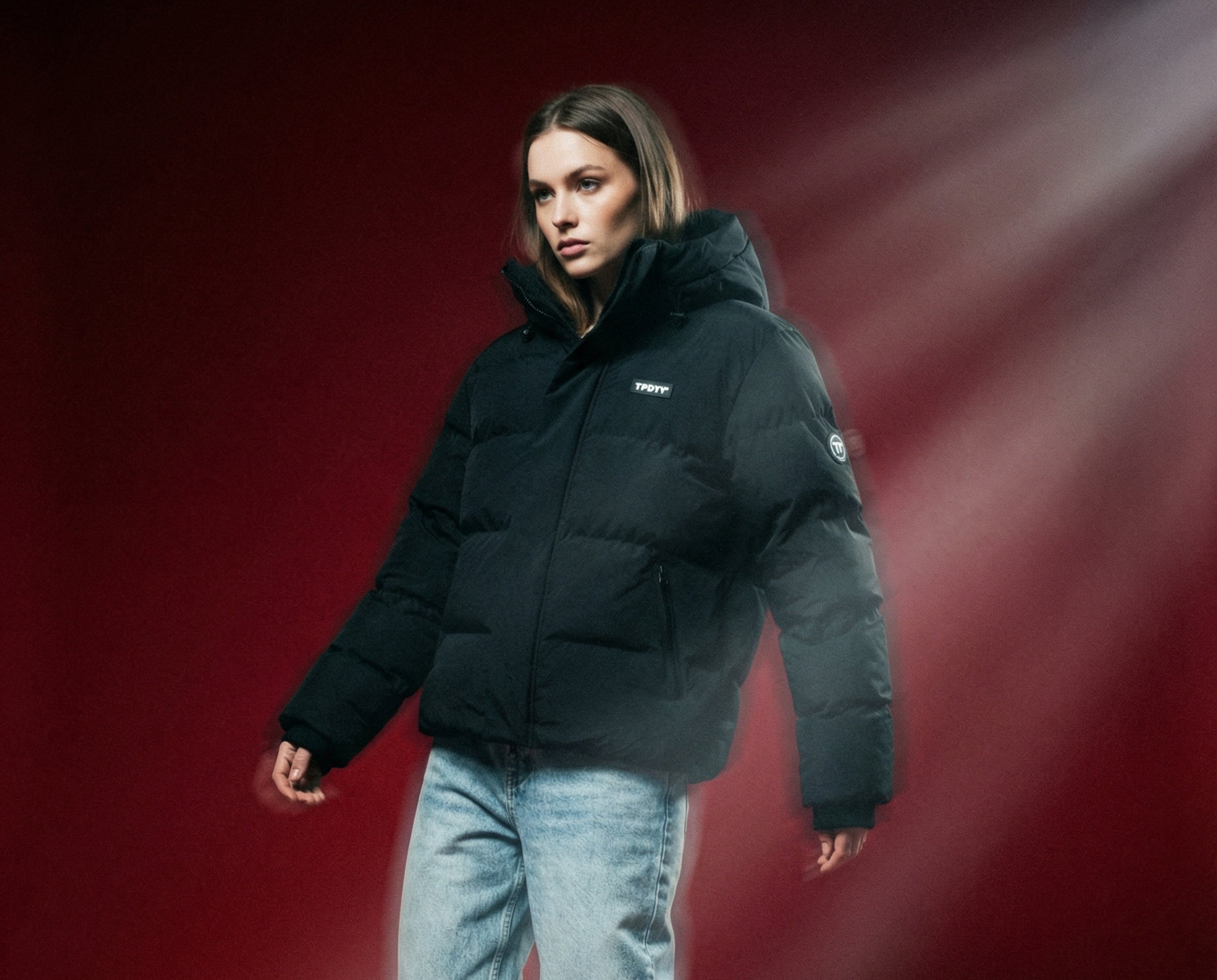 Black Puffer Jacket with Blue Denim Jeans — Winter Puffer Jacket Outfits